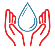 hands holding a raindrop icon. 