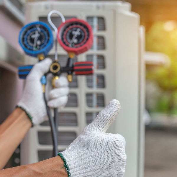 HVAC technician repairing an HVAC system HVAC technician repairing an HVAC system