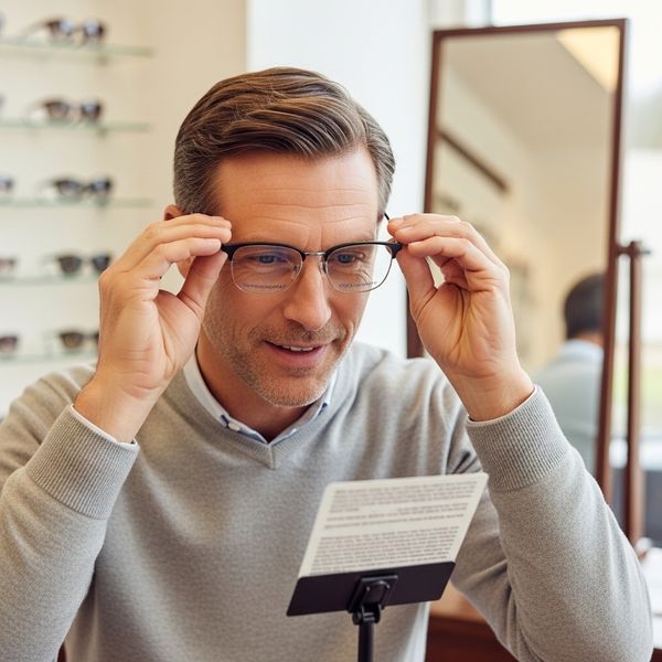 patient trying on a pair of glasses with progressive lenses