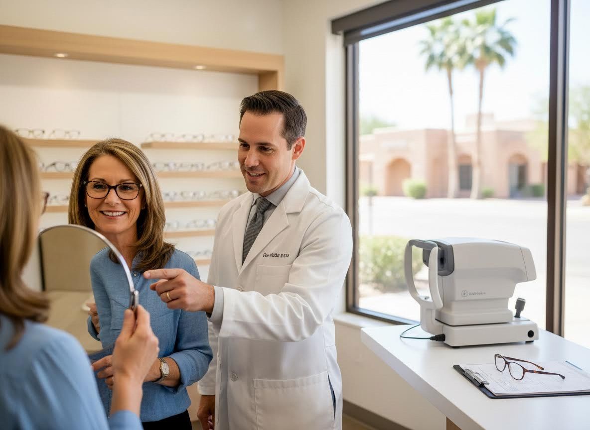 Optometrist Assisting Patient with Eyeglass Selection