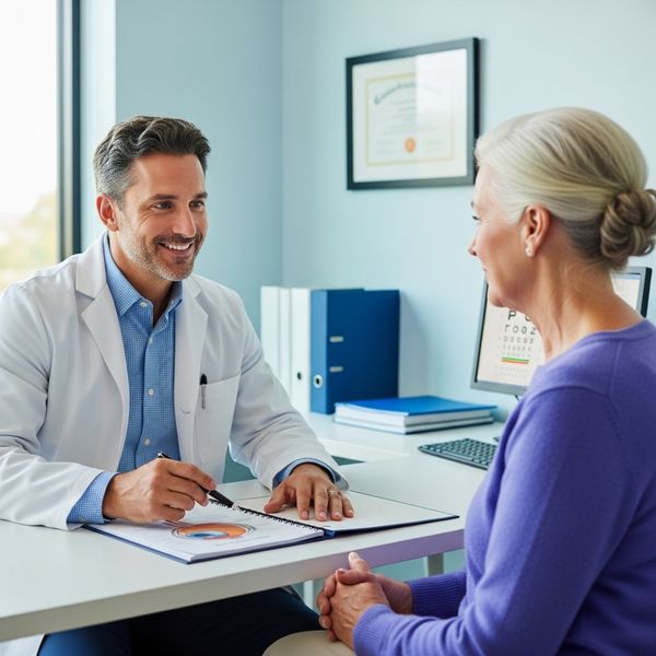 eye doctor speaking to patient
