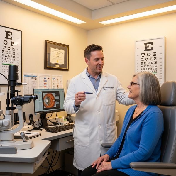 eye doctor speaking to a patient