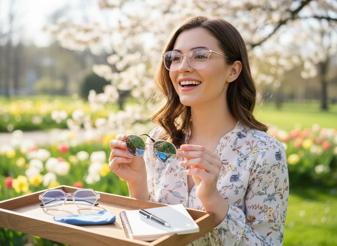 Smiling Woman in Spring Park with Eyewear