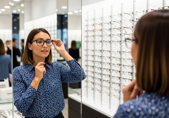 patient choosing a new pair of eye glasses