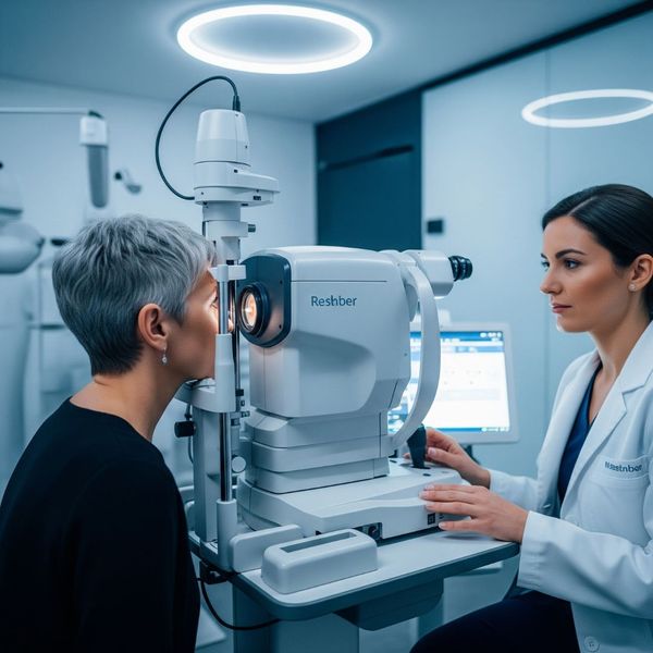 Eye doctor giving an exam
