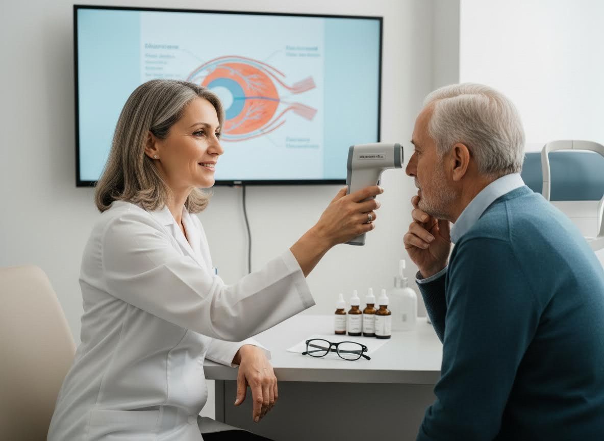 Eye Doctor Examining Senior Patient with Medical Device