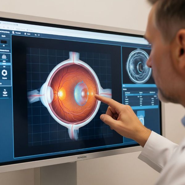 Eye doctor looking at computer screen