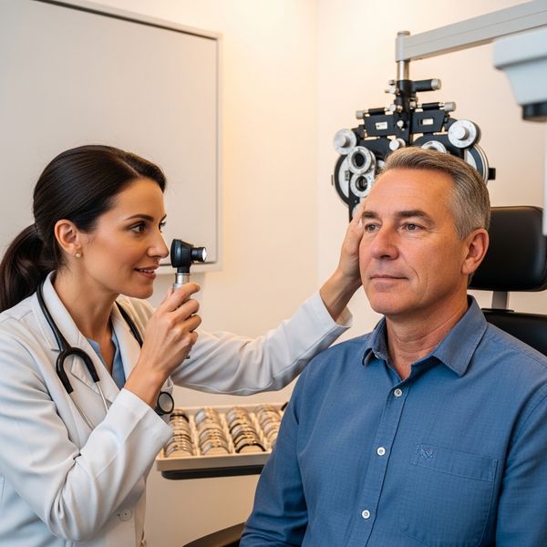 eye doctor with a patient