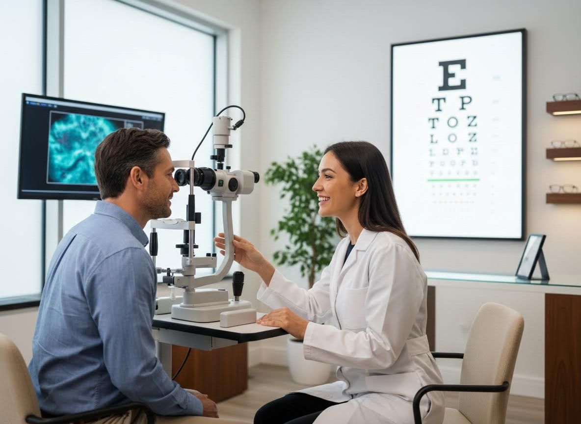 Optometrist performing an eye exam