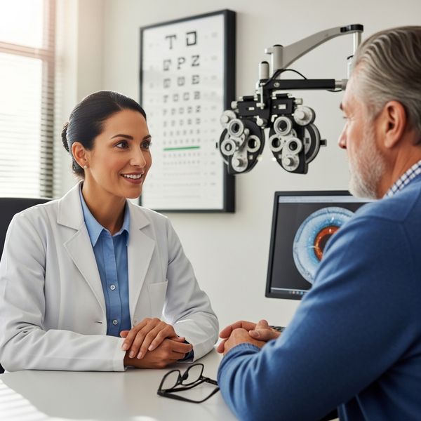 eye doctor speaking to a patient