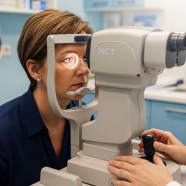 glaucoma eye test machine that blows puff of air into eye to check pressure