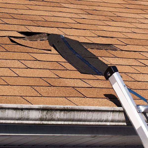 damaged shingles over gutters