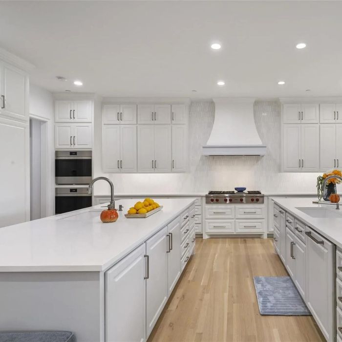 a white kitchen with high end appliances