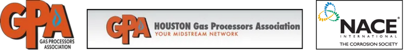 Logos of professional associations including the GPA (Gas Processors Association), Houston Gas Processors Association, and NACE International.