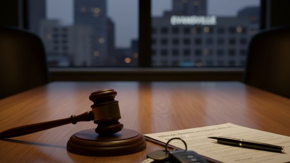 A gavel and car keys on a wooden table, representing Indiana car accident laws.