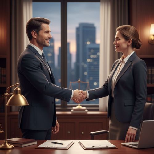 A client shaking hands with their attorney, signifying a trusting professional relationship.