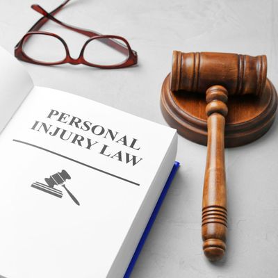 personal injury law book and gavel