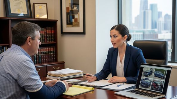 An attorney meeting with a client about a car accident.