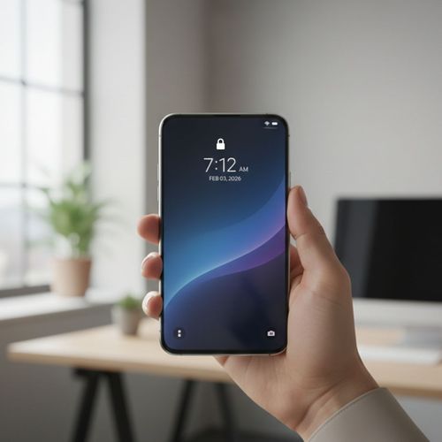 A close-up view of a person holding a locked smartphone emphasizing digital privacy.