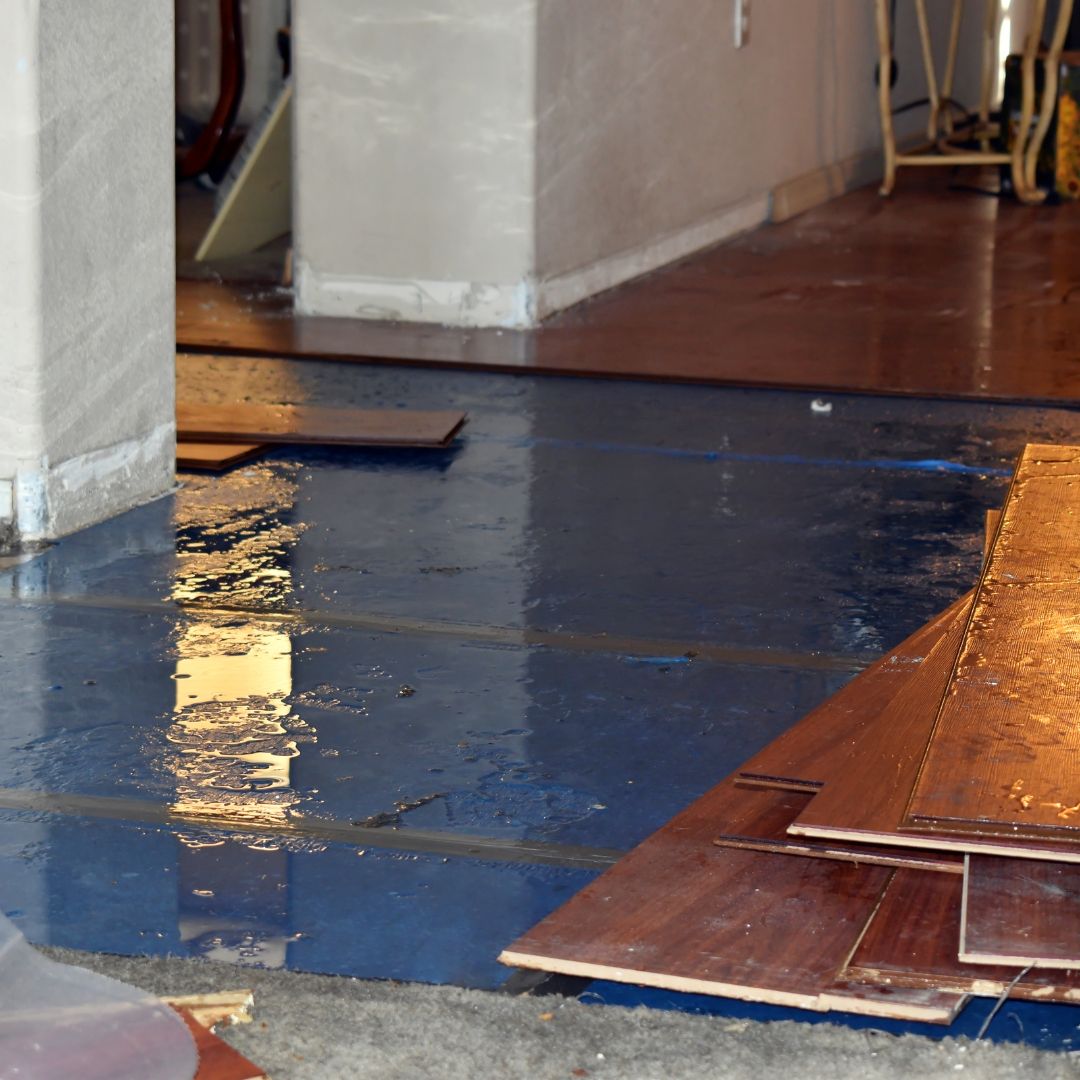 water damage on wood floor