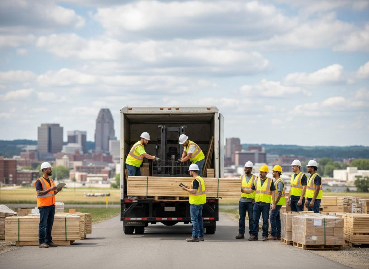 Construction Workers Loading Lumber from a Truck