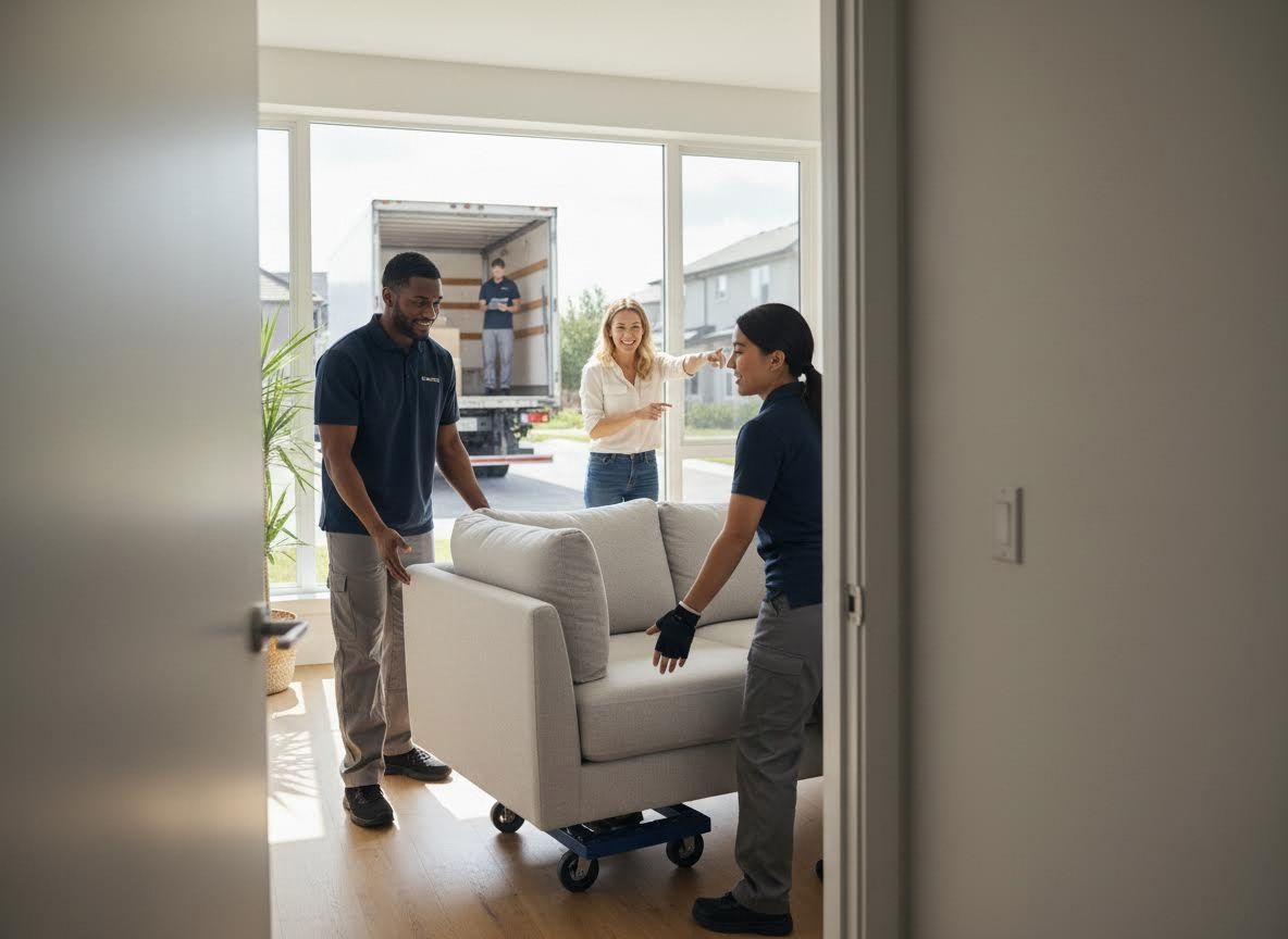 Professional Movers Deliver Sofa to Customer's New Home