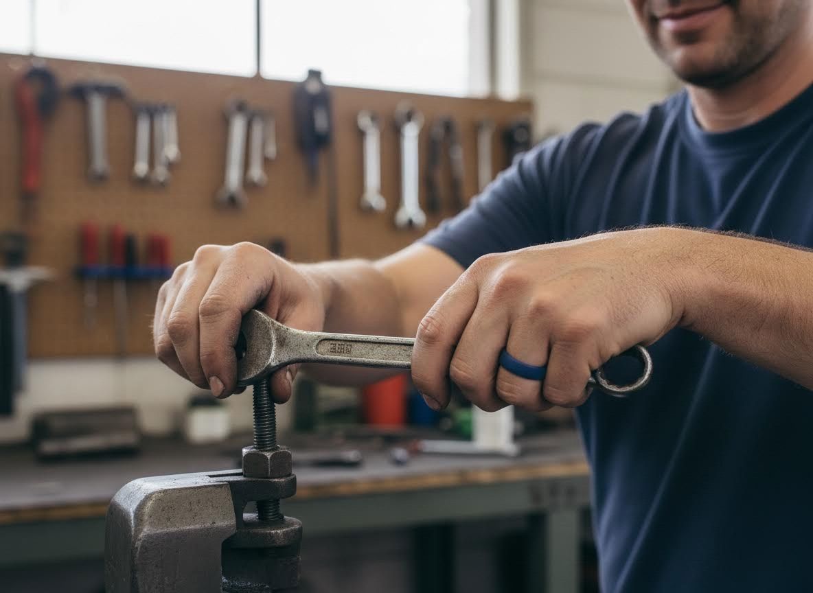 Man working with a wrench in a workshop