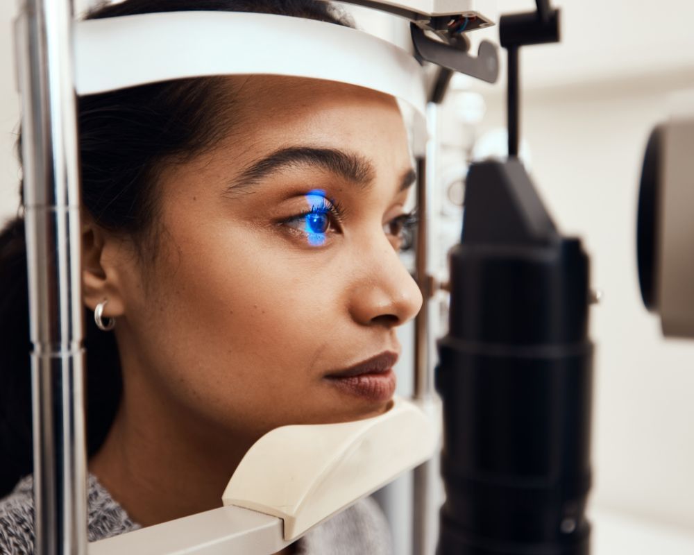 Woman getting eye exam