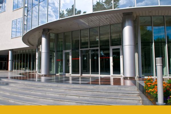 Glass entrance to a building