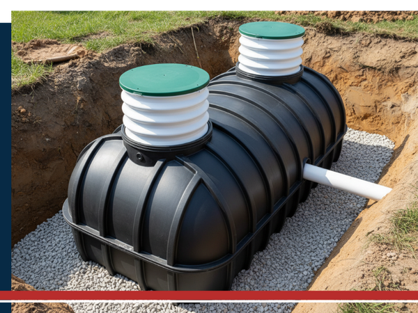 a newly installed septic tank system in an excavation