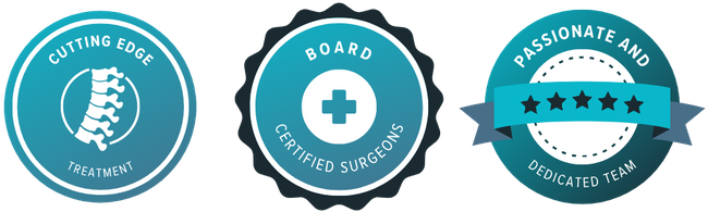 three trust badges that read "cutting edge treatment," board certified surgeons," and "passionate and dedicated team."