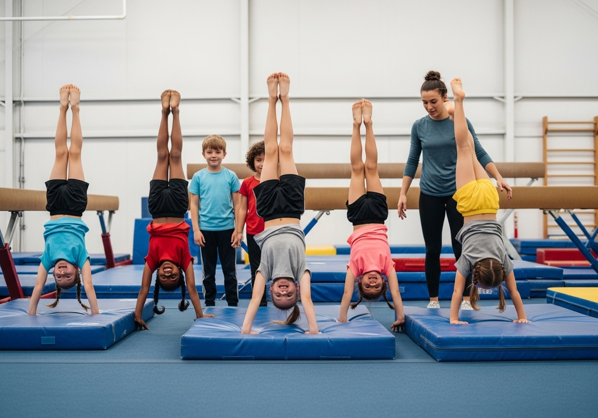 Gymnastics Class Practicing Handstands