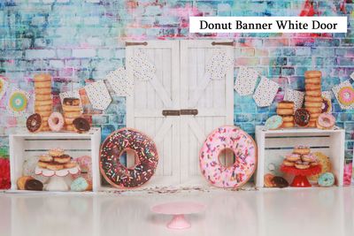 donut banner white door cake smash background