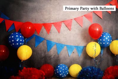 primary party with balloons cake smash background
