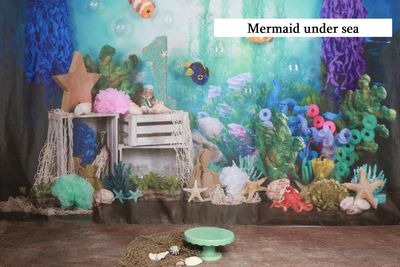 mermaid under sea cake smash background