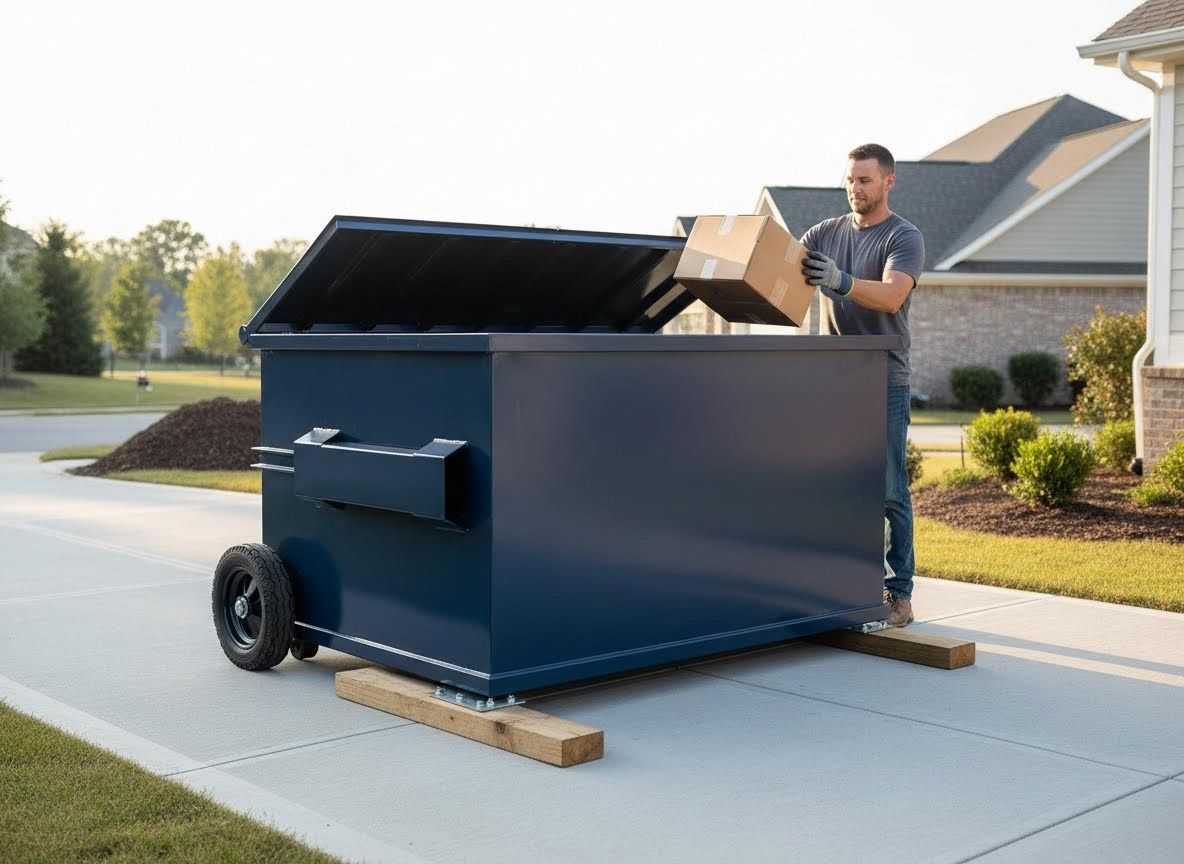 Man placing box into a residential dumpster