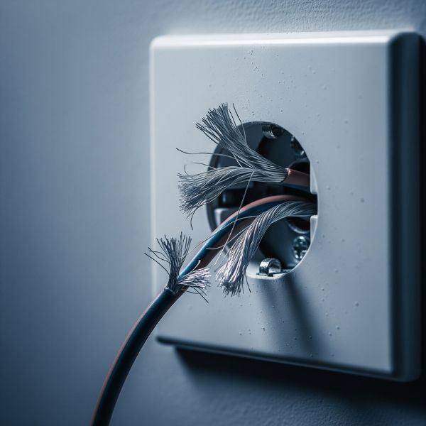 Damaged and overloaded electrical wiring inside a wall.