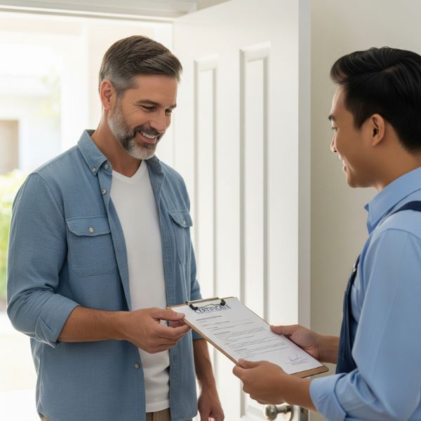 Homeowner being handed documents