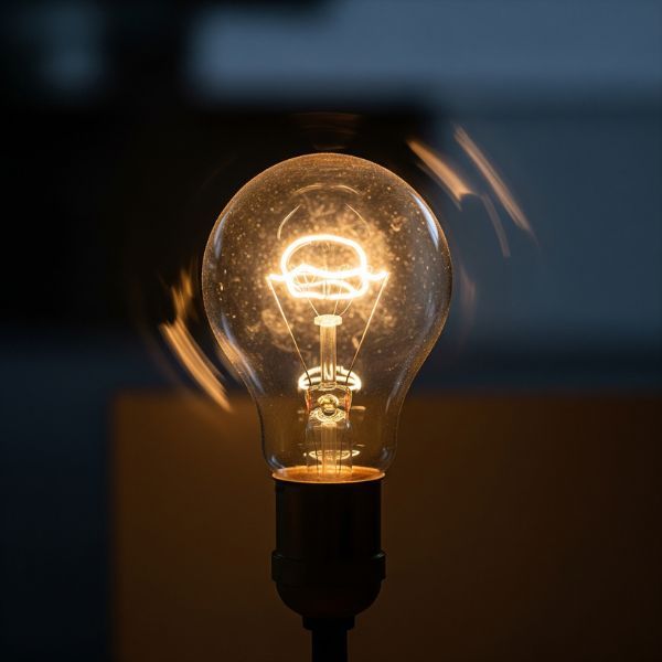 A close-up of a flickering light bulb against a dark background
