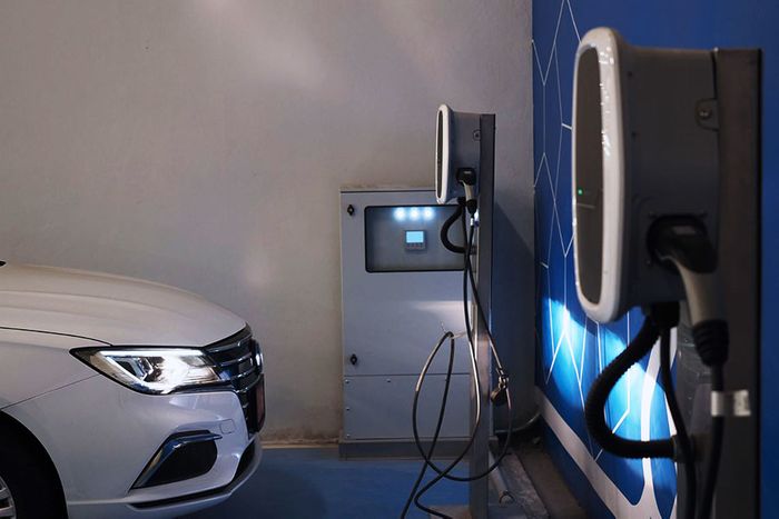 Electric car charger in garage