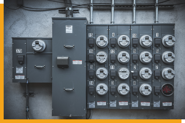 complex outdoor commercial electrical meter bank