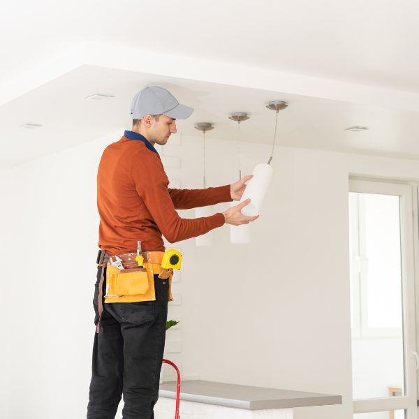 electrician installing pendant lights