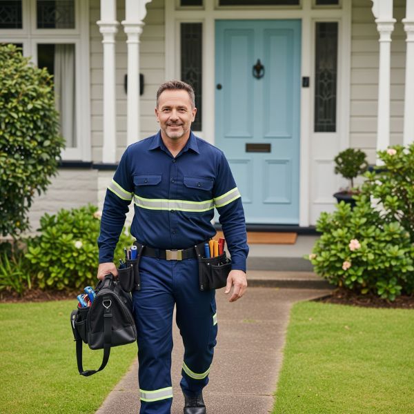An emergency electrician arriving at a house to provide service