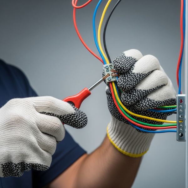 Electrician holding wires
