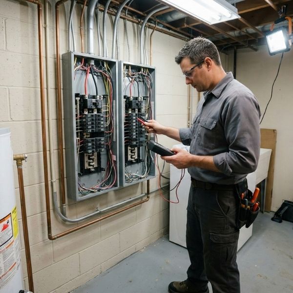 electrician testing residential electrical panel