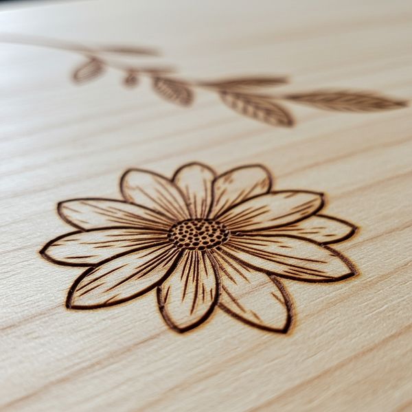 Close-up on a laser engraved quote on a sleek wooden surface