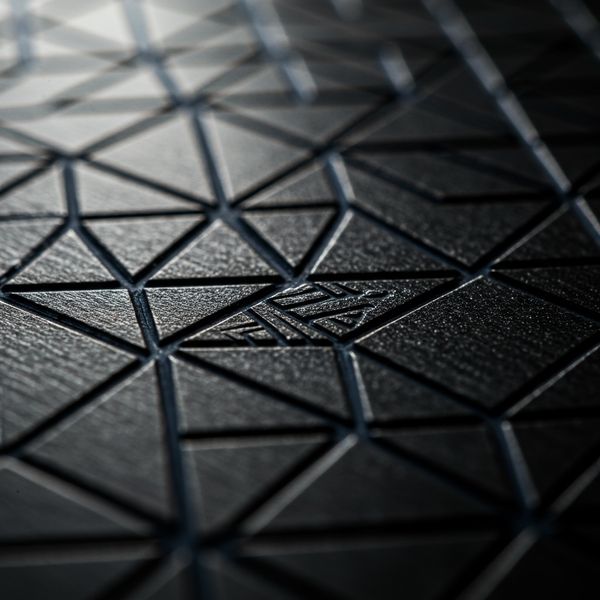 Macro shot of a detailed, precise laser engraving on a dark metal surface