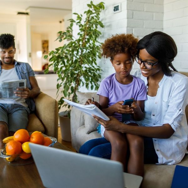 A family spending time together in the living room