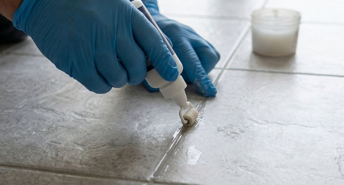 sealing grout lines of a tile floor