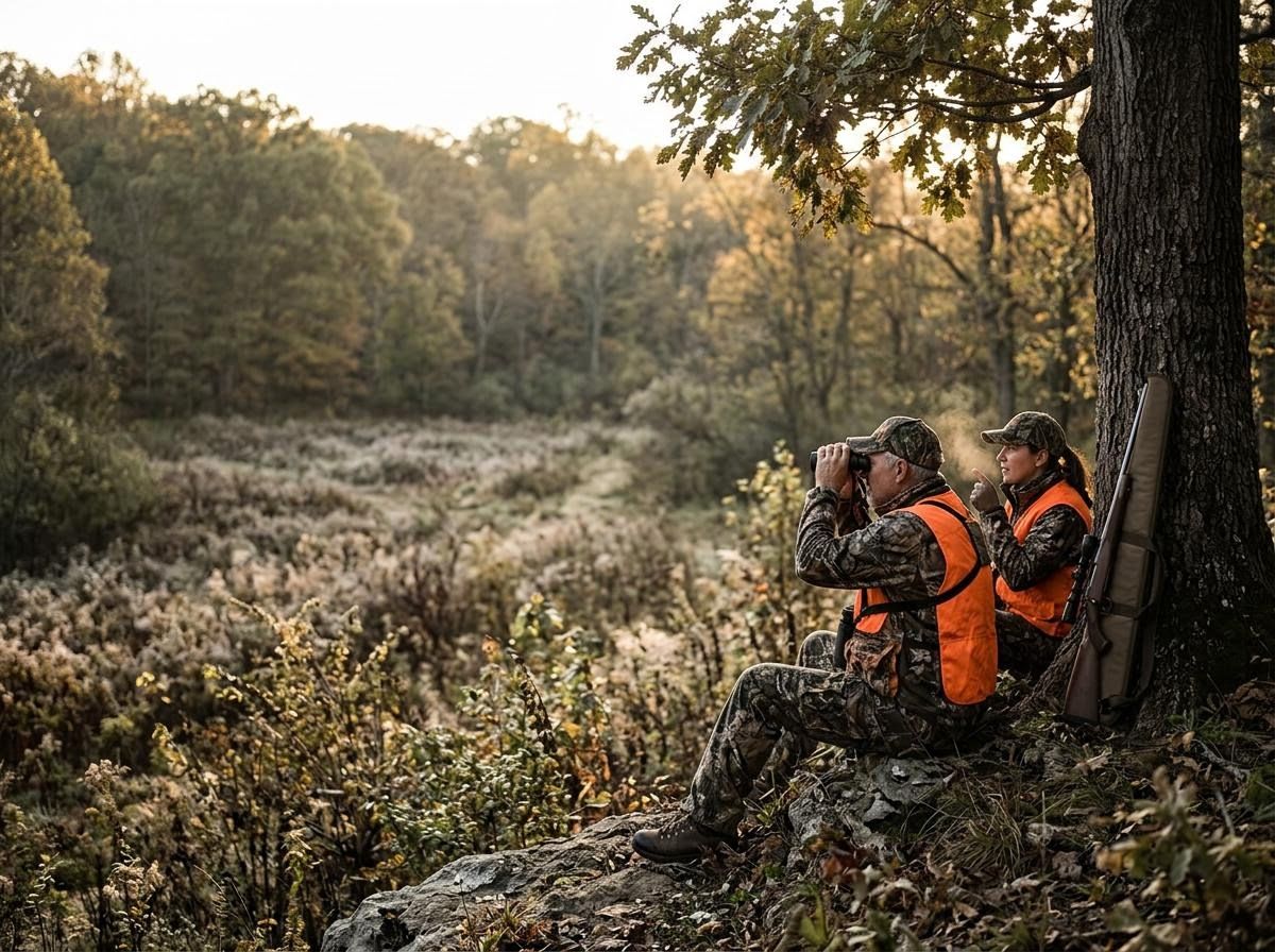 Couple Observing Nature in Forest with Binoculars